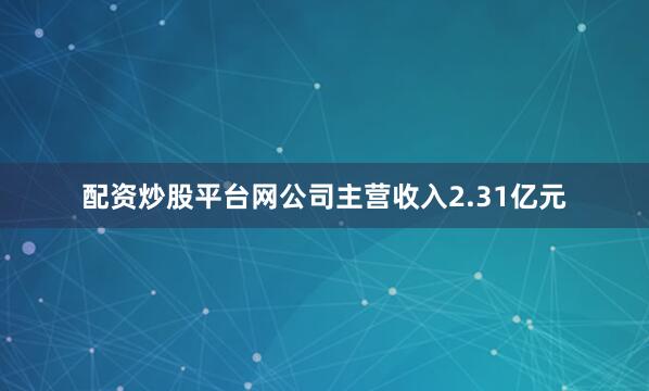 配资炒股平台网公司主营收入2.31亿元